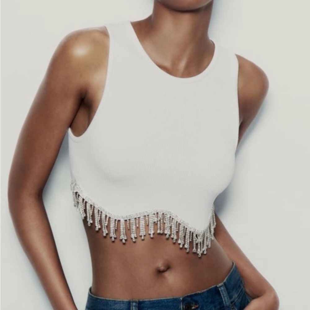 Zara white seamless rhinestone top